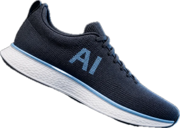 Running shoe with AI written on the side, tilted like a running start: AI makes me faster